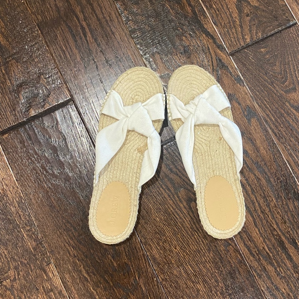 J. Crew White Canvas Knot Espadrille Slide Sandals